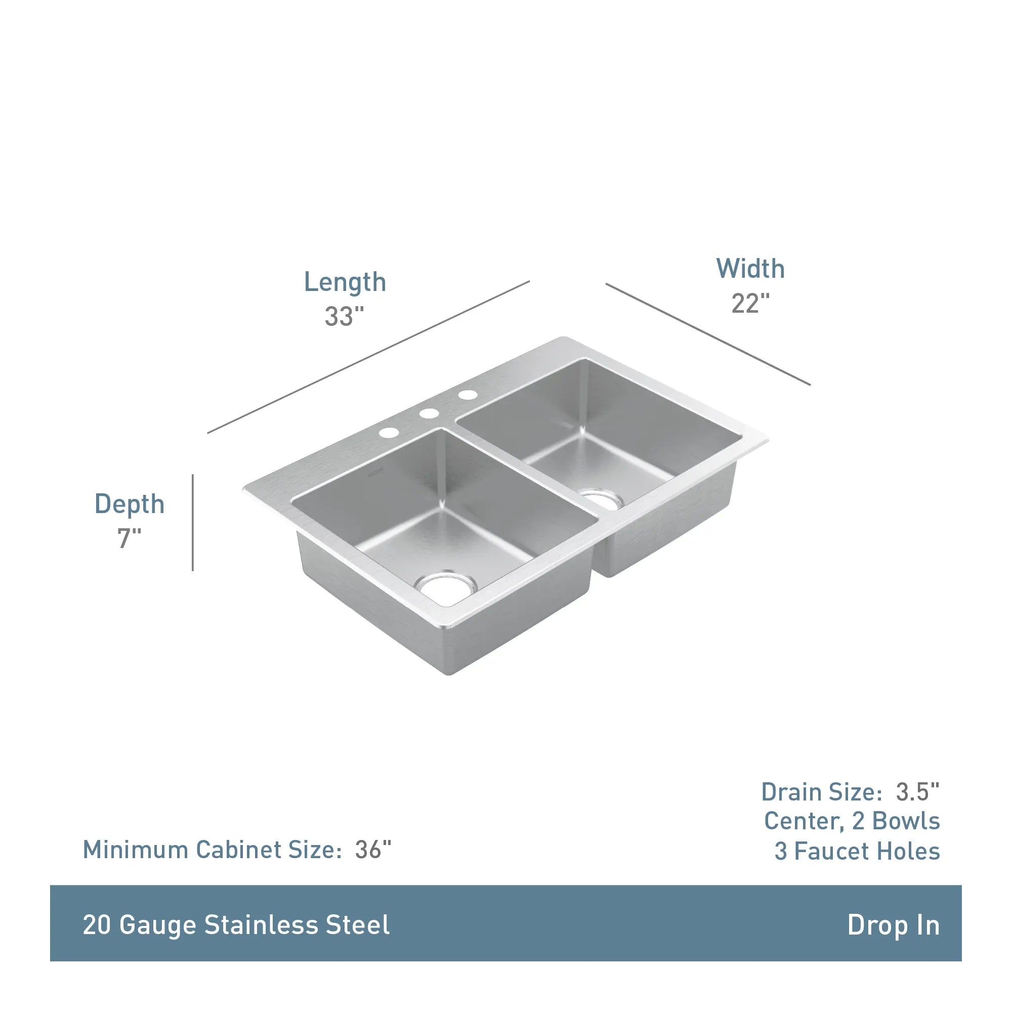 Prep 33 Steel Drop-In Double Bowl Sink - Image 5