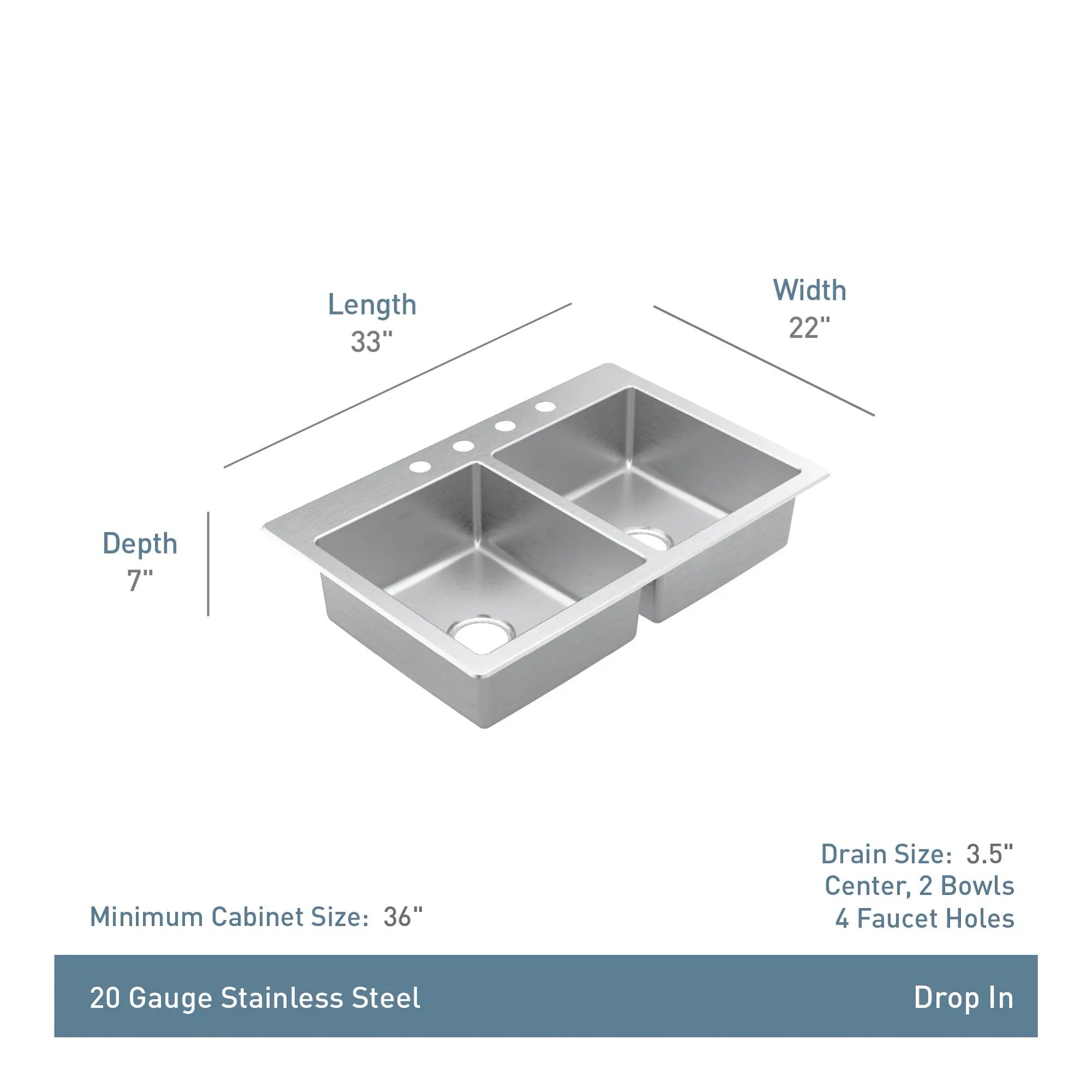 Prep 33 Steel Drop-In Double Bowl Sink - Image 5
