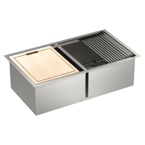 Luxe Chef 33 Workstation Steel Undermount Double Bowl Sink with Accessories